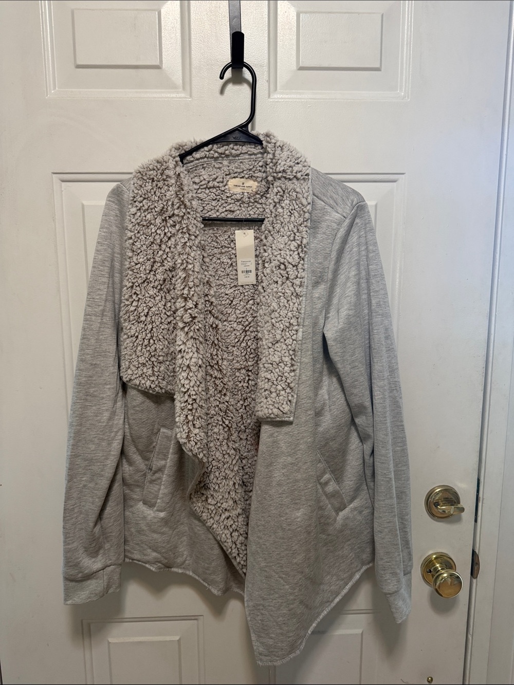 Thread & Supply Gray Sherpa-Lined Open Cardigan